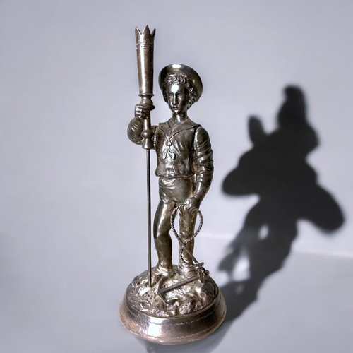 172 - A French silvered metal 'Sailor' figure. Together with a silvered Anglo-Indian Sikh officer. Sailor ... 