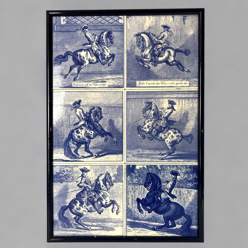 7 - A framed collection of six scarce blue & white tiles.Probably Austrian.Printed with Baroque Cava... 