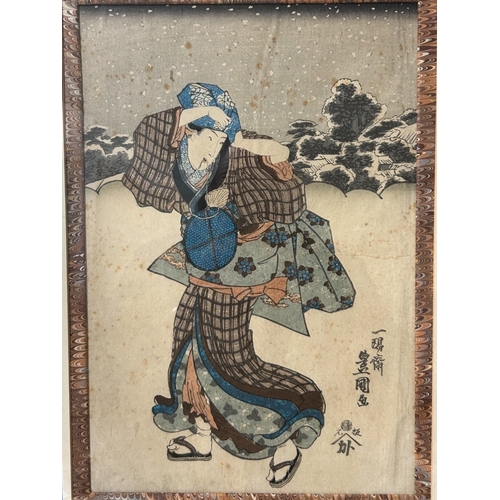 132 - Utagawa Kunisada (1786-1864). Japanese woodblock, Edo/ Meiji period, 19th century. Framed.  57 x 45c... 