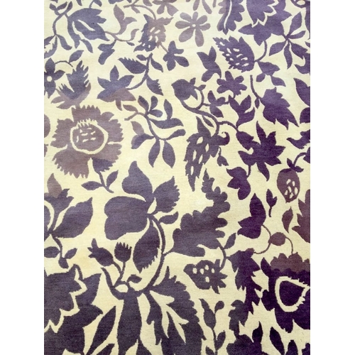 155 - Large, Rug Co Rug, Ivory and Purple thick pile Rug having Foliate and Fruit Design. L 306cm W 213cm