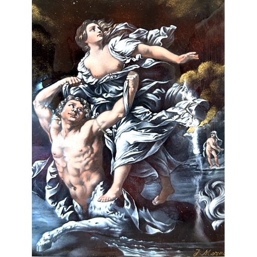 163 - After Guido Reni (1575-1642) painted enamel. The abduction of Deianira by the centaur Nexus. Signed ... 