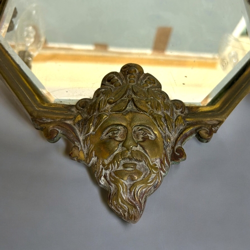 189 - A 19th century cast brass Girandole mirror. Late wired for electric lamps. Bevelled mirror. 52 x 30c... 