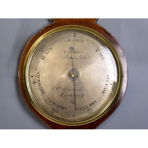 193 - Catti & Co of London mercurial barometer. Early 19th Century. Mahogany case with inlaid shell &a... 