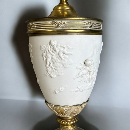 391 - A large Parian porcelain mounted five scone lamp. Late 19th / 20th century. Height - 65cmAF