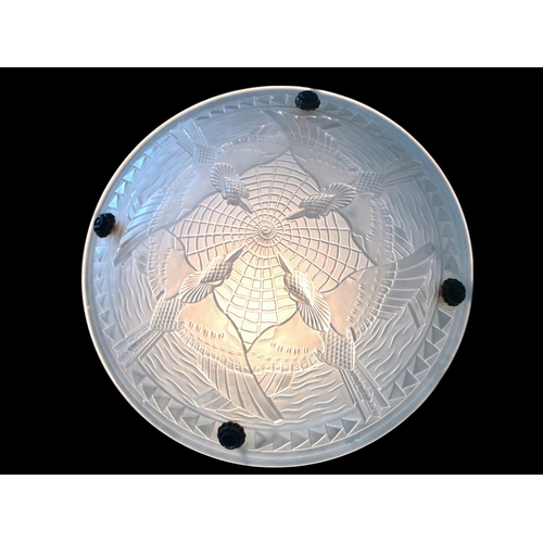 393 - An Art Deco Lalique style glass Plafonnier hanging lamp shade. Decorated with stylised 'Swallows'. S... 