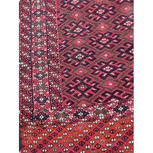 405 - Large Vintage Hand knotted Afghan Beshir Erasri Style Rug. Red Ground Traditional Geometric Pattern ... 