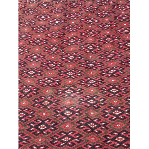 405 - Large Vintage Hand knotted Afghan Beshir Erasri Style Rug. Red Ground Traditional Geometric Pattern ... 