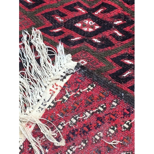 405 - Large Vintage Hand knotted Afghan Beshir Erasri Style Rug. Red Ground Traditional Geometric Pattern ... 