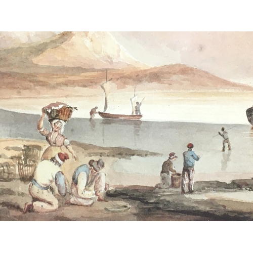 420 - Anthony Copley Fielding 1787-1855 Attributed - Watercolour Coastal Fishing Scene unsigned. Carded bu... 