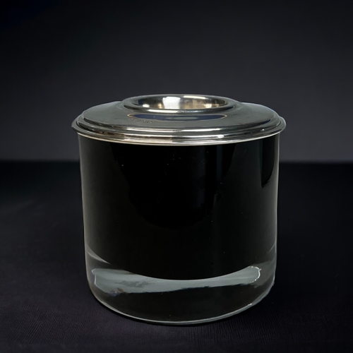 432B - A BROADWAY & CO STERLING SILVER & BLACK GLASS TEA LIGHT HOLDER. With original box, Hallmarke... 