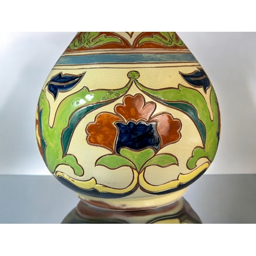 437 - A Salopian ware pottery 'Rhodian' vase. Late 19th century. Garlic shape, with Iznik style coloured s... 