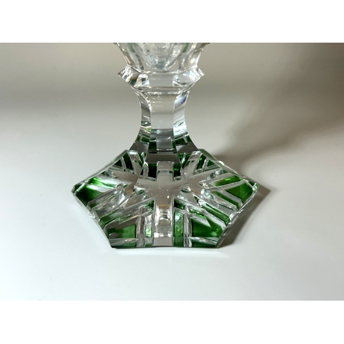 444 - A 19th century French green overlay crystal bud vase. Possibly St Louis (unmarked). Height - 19cm