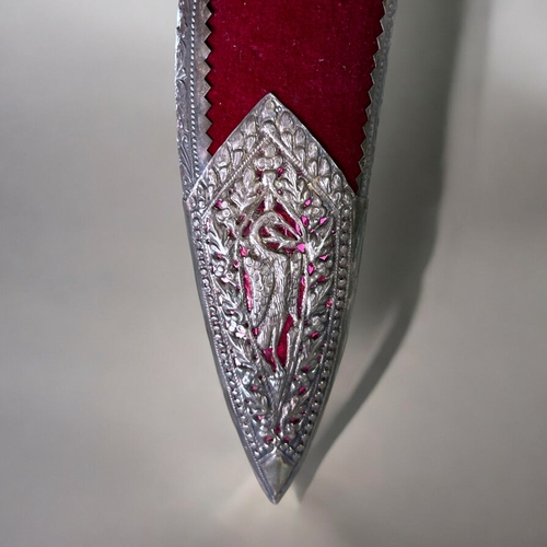 457 - A Burmese ceremonial (Kothimora) Khukuri knife. 20th century. Velvet & silver overlay decorated ... 