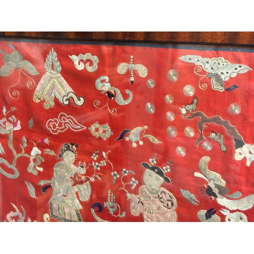 45A - Antique framed Chinese silk embroidery. Qing dynasty, 19th century. Provenance - Part of the Lord &a... 