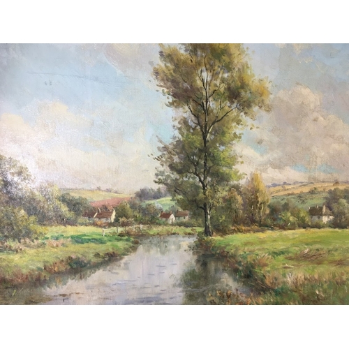 461 - Frank George Trott (1884-1957) - Local Interest Oil on Canvas Laid on Board of a Warminster River Sc... 