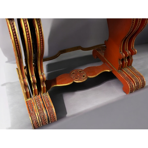 14 - A Chinese carved wood and Gesso nest of tables.Republic period, Circa 1920.Carved scenes in cinnabar... 