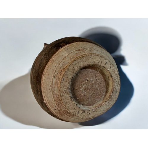 20 - A Chinese stoneware Yuan style brown glazed vase.Probably Qing dynasty.Ribbed body with relief Drago... 