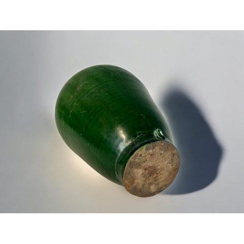 4 - A Chinese green glaze monochrome vase.In the Song style, Qing Dynasty.Relief decorated with vine &am... 