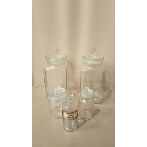 7 - Vintage apothecary lot includes glass jars with stoppers, 