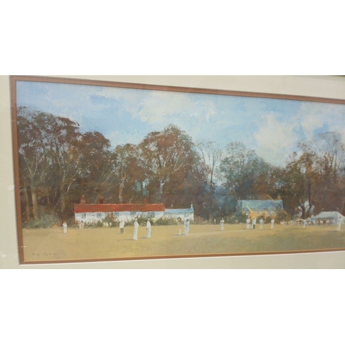 14 - Set of framed cricket-themed prints by Roy Perry R.I., titled 