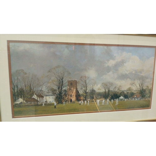 14 - Set of framed cricket-themed prints by Roy Perry R.I., titled 