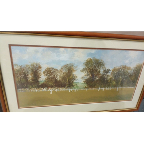 14 - Set of framed cricket-themed prints by Roy Perry R.I., titled 