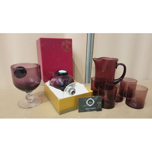 21 - Amethyst Glassware Set from the 1970s: Includes pitcher, goblets, glasses, and a commemorative bowl.... 