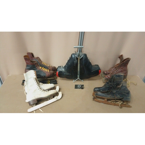 23 - Collection of vintage ice skates featuring classic leather and modern styles with unique historical ... 