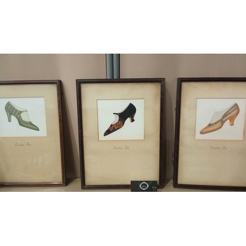 29 - Set of five vintage shoe illustrations, circa 1940s. Delicately framed, showcasing classic design an... 