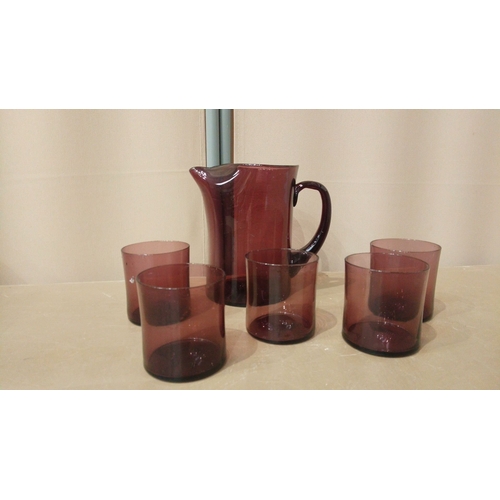 21 - Amethyst Glassware Set from the 1970s: Includes pitcher, goblets, glasses, and a commemorative bowl.... 