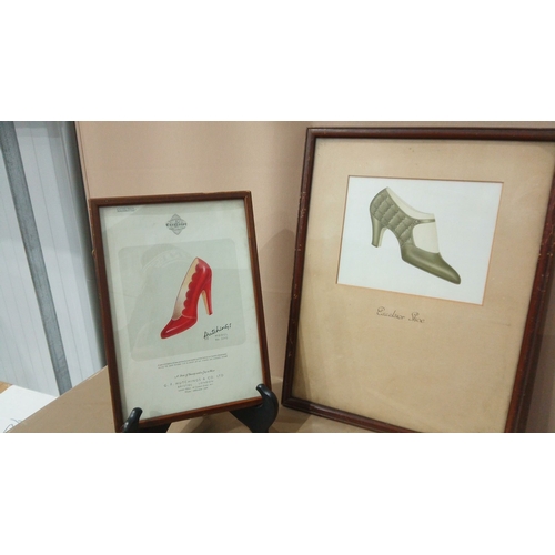 29 - Set of five vintage shoe illustrations, circa 1940s. Delicately framed, showcasing classic design an... 