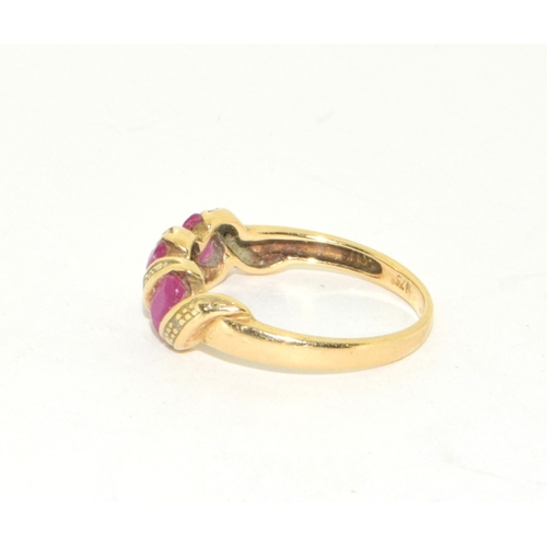 21 - 9ct gold ladies vintage Ruby twist ring accent Diamond size K