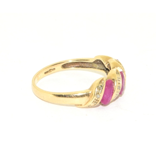 21 - 9ct gold ladies vintage Ruby twist ring accent Diamond size K