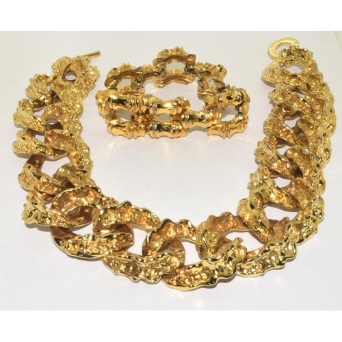 5 - Chunky Gold Tone designer nugget necklace and similar  bracelet, necklace is 40cm long