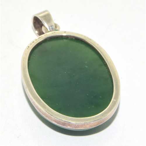 60 - Vintage Nephrite Jade 925 silver pendant 3.5x2.5cm 