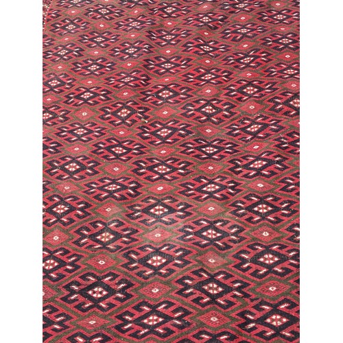 359 - Large Vintage Hand knotted Afghan Beshir Erasri Style Rug. Red Ground Traditional Geometric Pattern ... 