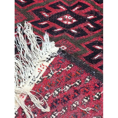 359 - Large Vintage Hand knotted Afghan Beshir Erasri Style Rug. Red Ground Traditional Geometric Pattern ... 