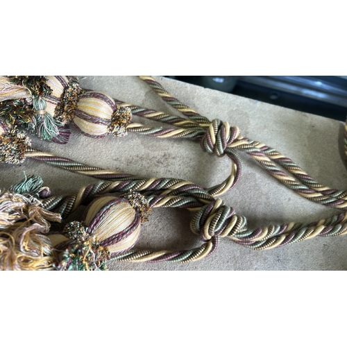 64 - Antique  braided tassels, multi-coloured with intricate knot details.