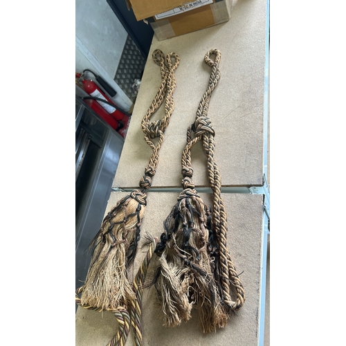 64 - Antique  braided tassels, multi-coloured with intricate knot details.