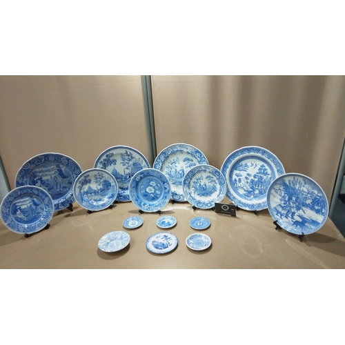 57 - 13 porcelain plates in the Spode Blue Room Collection feature blue-and-white designs, including the ... 