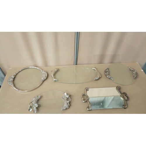 37 - A Large Lot of Glass Trays/platter with silver-plated grape motif accents, paired with a mirrored tr... 