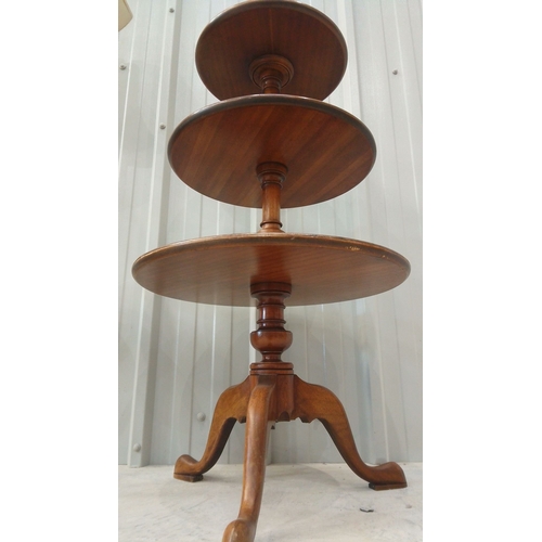 44 - Mid-20th-century walnut floor lamp with integrated circular table, turned pedestal base, and origina... 