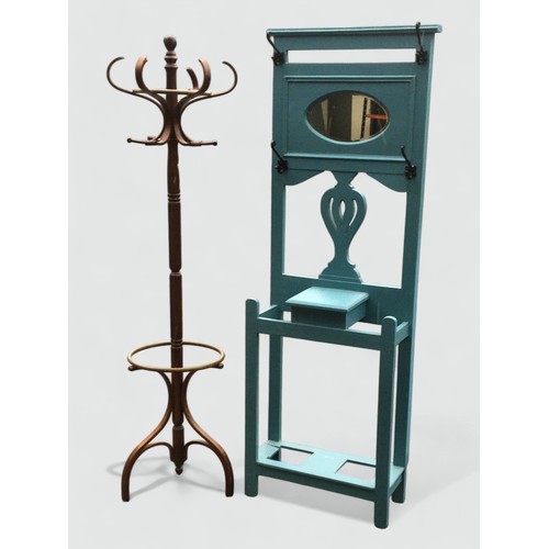 93 - 20th Century Bentwood Coat Stand and a Painted Early 20th Century Hall Stand With Mirror and 4 x Wro... 