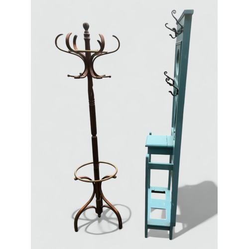 93 - 20th Century Bentwood Coat Stand and a Painted Early 20th Century Hall Stand With Mirror and 4 x Wro... 