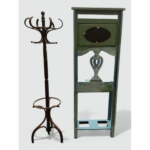 93 - 20th Century Bentwood Coat Stand and a Painted Early 20th Century Hall Stand With Mirror and 4 x Wro... 