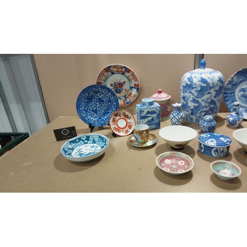 115 - Collection of Chinese porcelain includes 18th-20th century blue-and-white and Imari-style plates, va... 