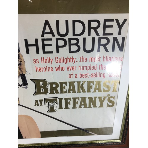 253 - Audrey Hepburn Breakfast at Tiffany's Film Poster. Is Framed but will need re-setting.H 72cm x W 102... 