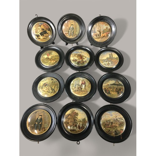 80 - Pratt Ware - 12 x Framed Pratt Ware Lids Varying Designs and Subjects. To Include Hunting, Horse Rac... 