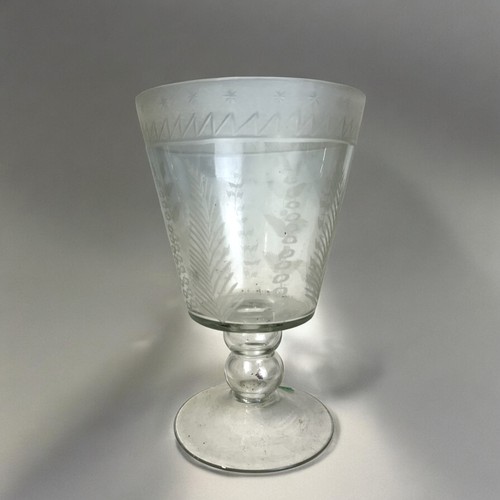 29 - A 19th century engraved Celery vase / Goblet.Together with a French Art Deco frosted Satin glass vas... 