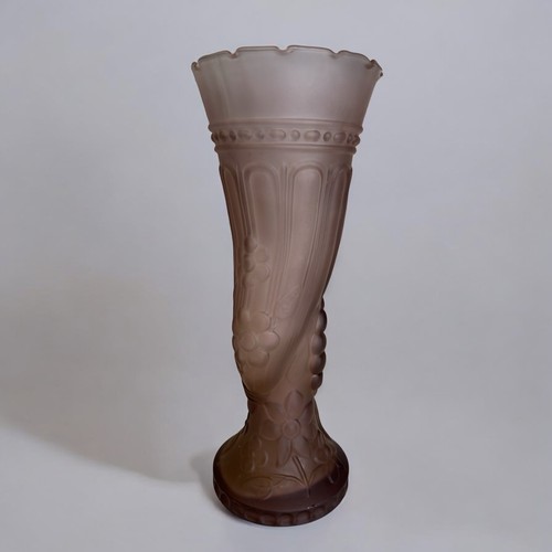 29 - A 19th century engraved Celery vase / Goblet.Together with a French Art Deco frosted Satin glass vas... 